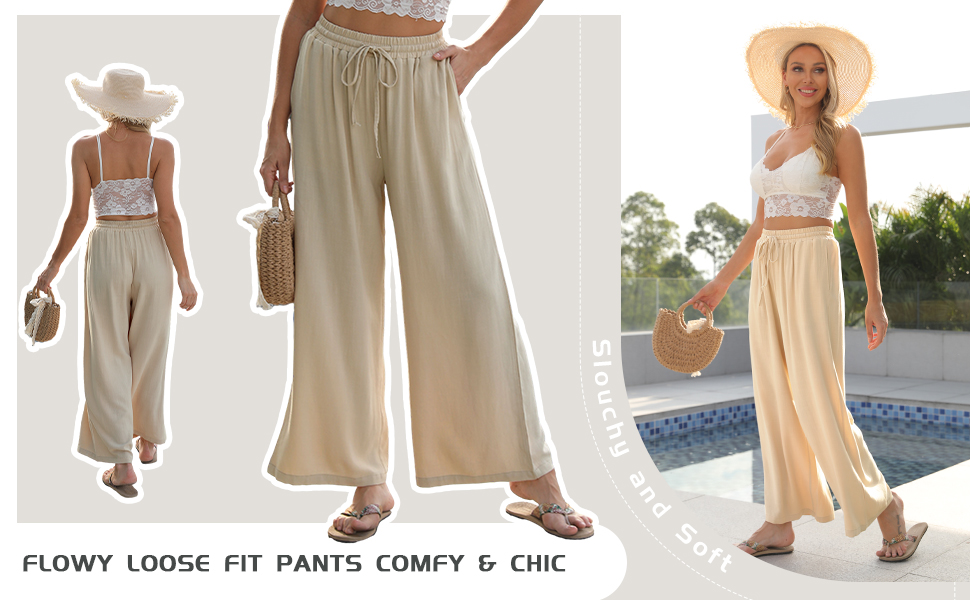 linen pants wide leg pants palazzo pants beach pants trousers women summer white casual high waist