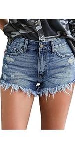 MODARANI Women Denim Shorts Frayed Cut off Jean Shorts Boy Friend Shorts