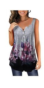 MODARANI Sleeveless Tank Top Women Casual Loose Fitting Shirts V Neck &amp;amp; U Neck Tunic Floral