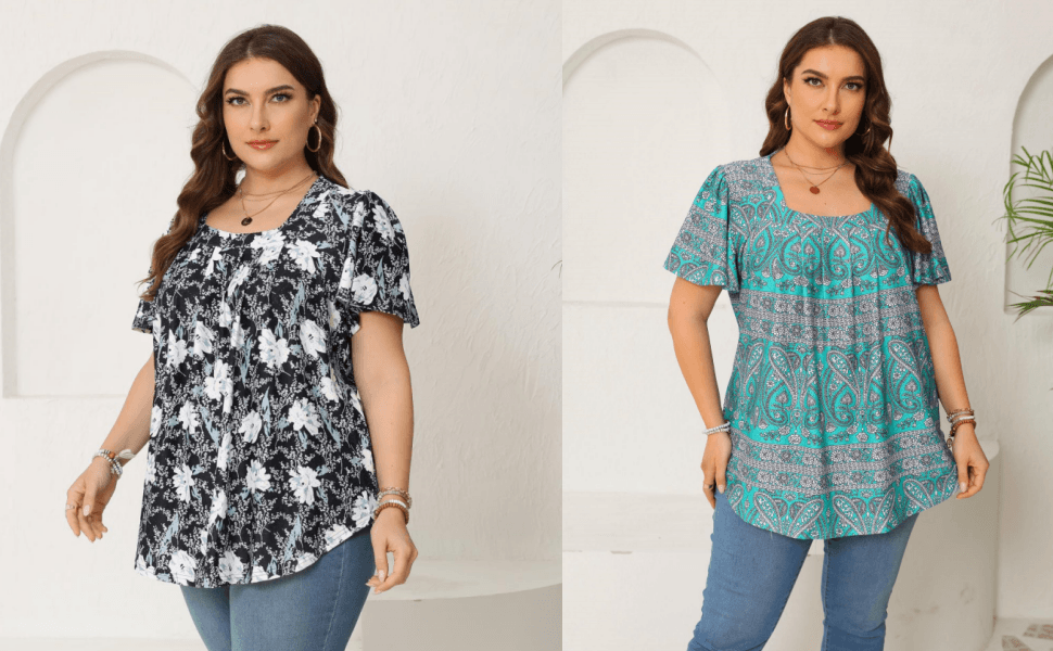 Women plus size floral Print Flowy tops