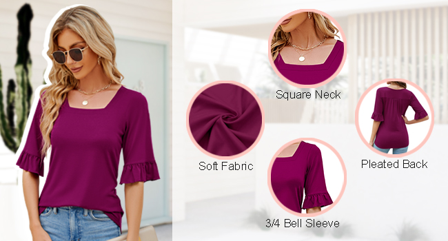 3/4 Bell Sleeve Shirts for Women