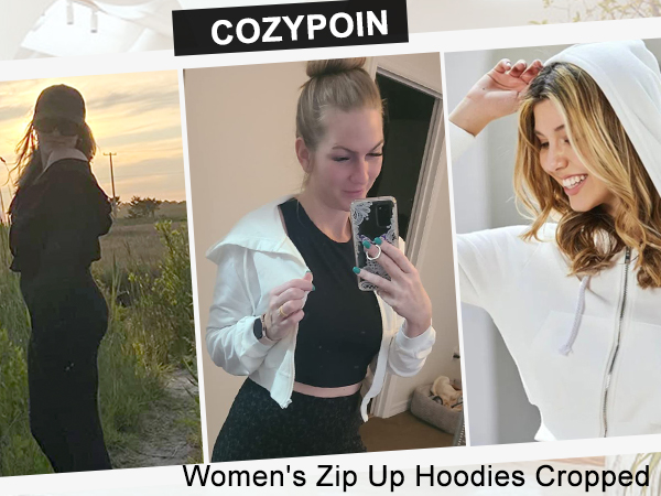 Women''s Zip Up Hoodies Cropped Casual Pocketed Cardigan Jacket Drawstring Hooded Sweatshirts