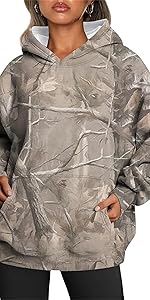 Women''s Camo Hoodie Maple-Leaf Print Oversized