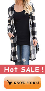 Women''s Open Front Long Cardigan Draped Snap Buffalo Plaid Shirt Kimono Cardigan Knit Sweater 