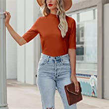 mock turtleneck short sleeve turtleneck tops for women green tops for women brown tops for women