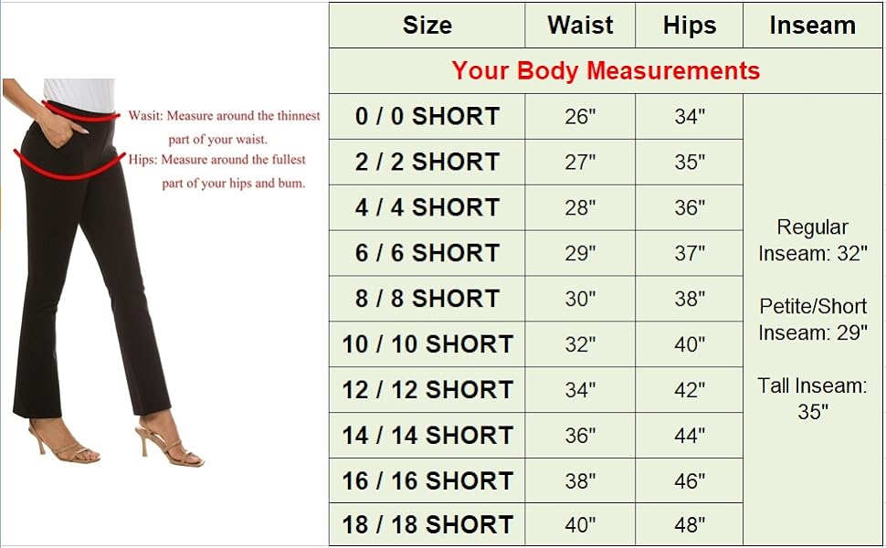 women dress pants size chart