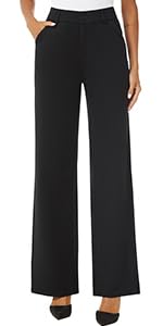 Womens High Waist Wide Straight Leg Trousers Casual Slacks Dress Pants with Pockets