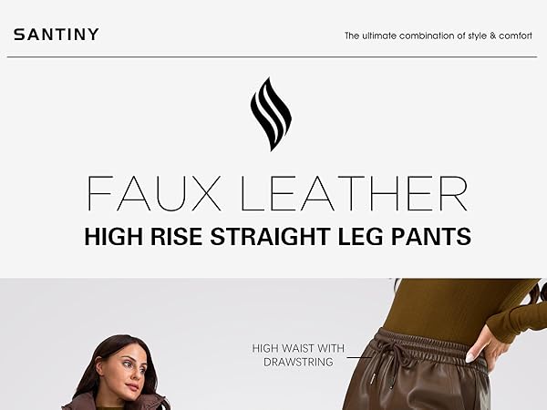 FAUX LEATHER HIGH RISE STRAIGHT LEG PANTS