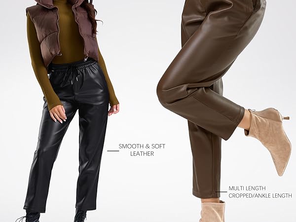 FAUX LEATHER HIGH RISE STRAIGHT LEG PANTS