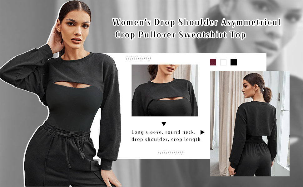 Verdusa Women''s Drop Shoulder Asymmetrical Crop Pullover Sweatshirt Top