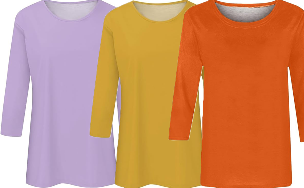 Women''s Casual 3/4 Sleeve T-Shirts Round Neck Cute Tunic Tops Basic Tees