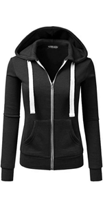 Hoodies for Women Color Block Hooded Sweatshirt Basic Zip-Up Jersey Jacket Long Sleeve Top