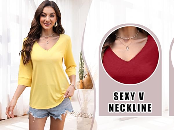 3/4 sleeve shirts for women loose