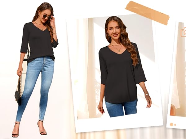 womens 3/4 sleeve summer tops