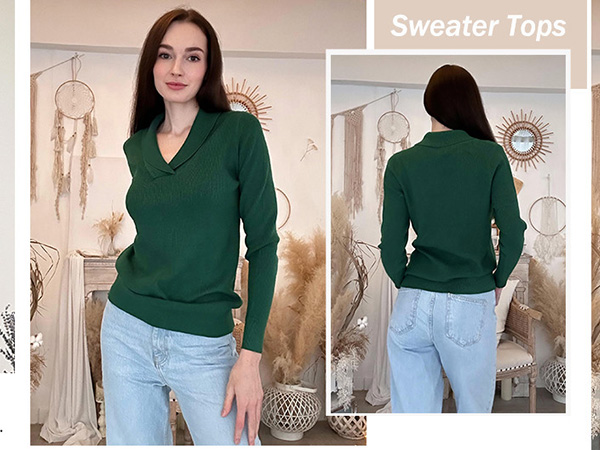 Zeagoo Womens Sweaters V Neck Long Sleeve Casual Lightweight Knit Pullover Sweater Tops