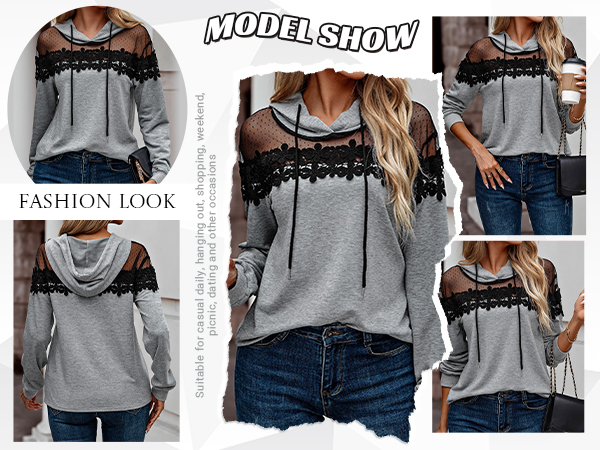 Sheer Mesh Long Sleeve Drawstring Hoodie