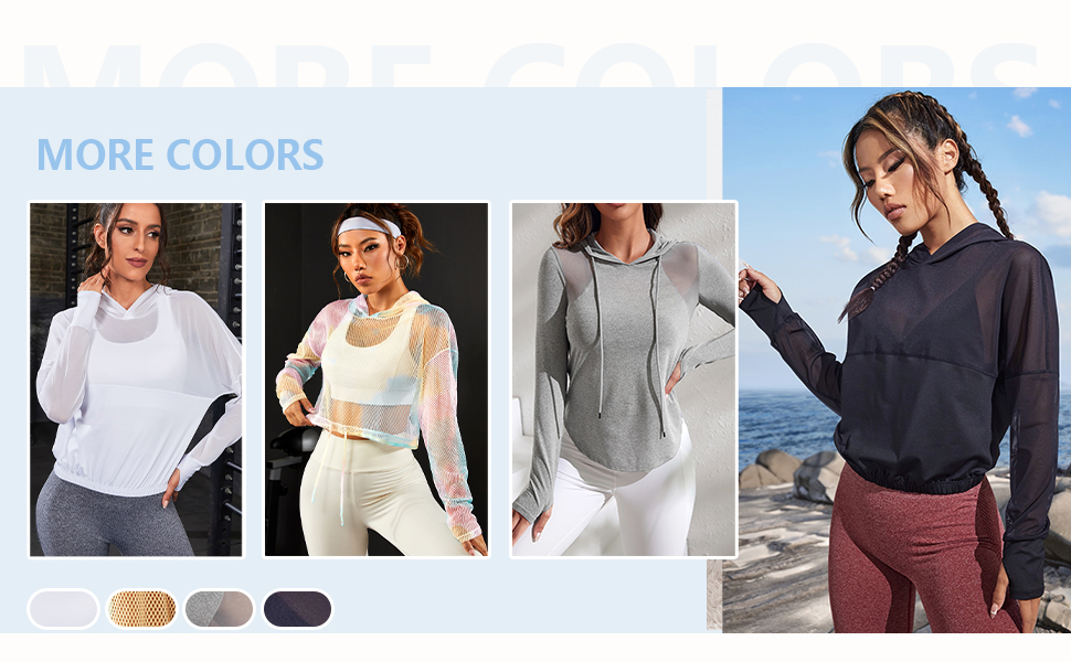 Women''s Activewear Long Sleeve Hooded Sheer Mesh Sports Jacket Workout Crop Top