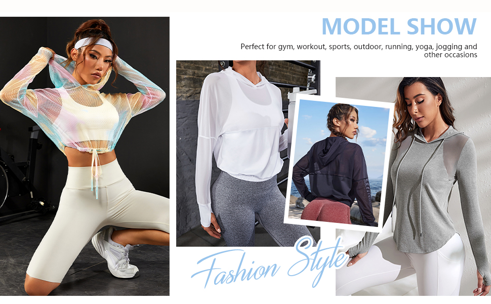 sheer sweatshirt mesh workout tops for women