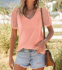 Women''s Summer Lace Short Sleeve V Neck Tops