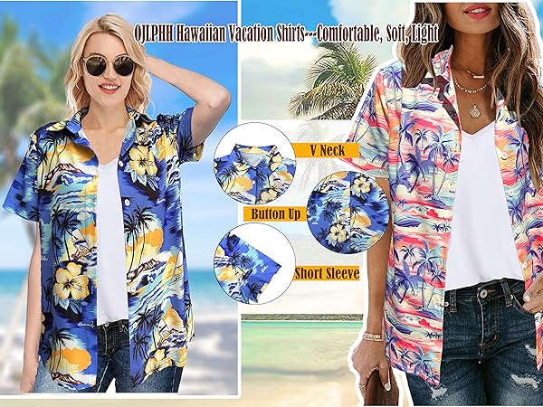 Comfortable Hawaiian Vacation Short Sleeve Shirt Women