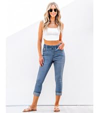 pull on elastic waist slim fit jeans for women cute denim pants skinny fit