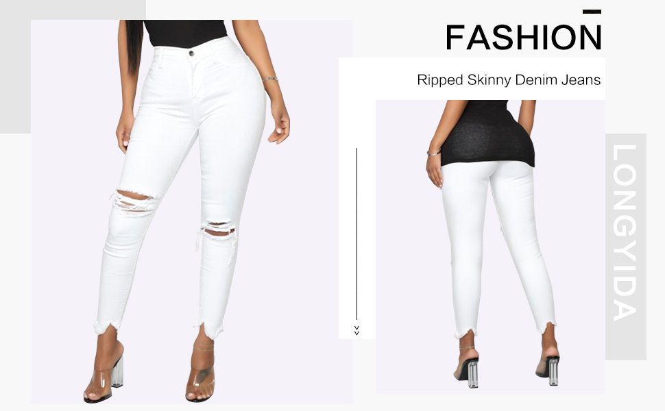 white distressed jeans for women stretched