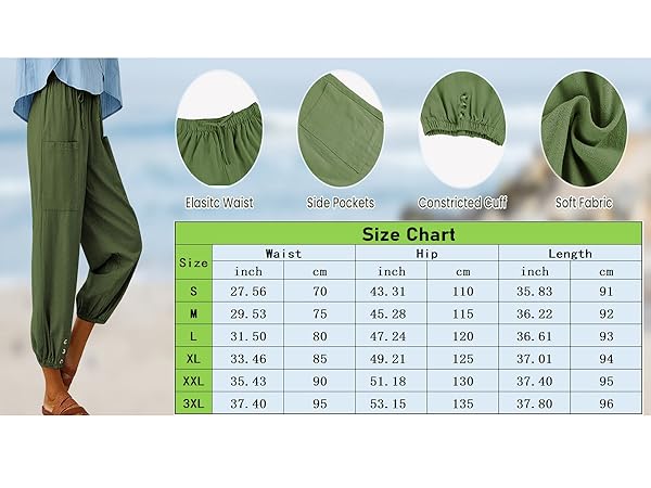 Womens Capri Pants Cotton Linen Cropped Trousers Summer Wide Leg Drawstring High Waist Palazzo Pants