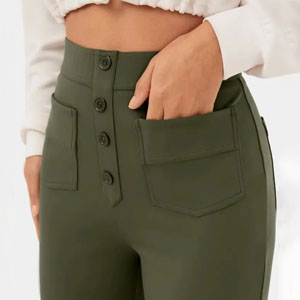 High Waisted Button Multiple Pockets Straight Leg Casual Pants