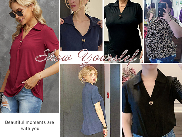 V Neck Shirts Casual Loose Tops Blouses 