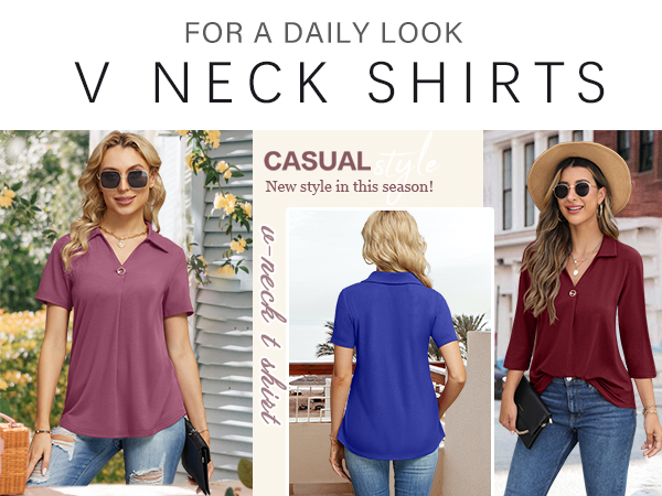 V Neck Shirts Casual Loose Tops Blouses 