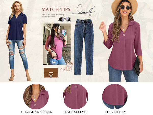 V Neck Shirts Casual Loose Tops Blouses 