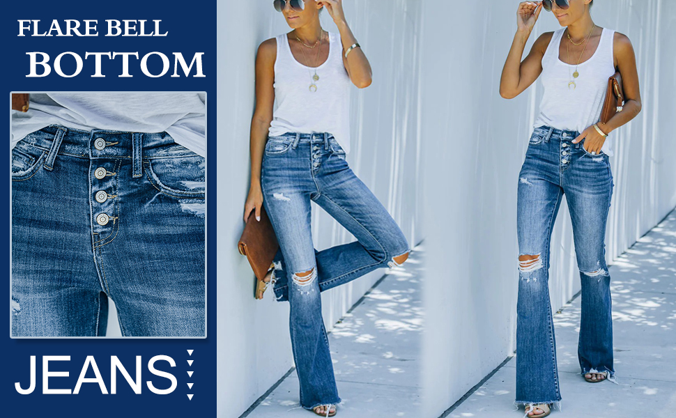 Women High Waisted Wide Leg Bootcut Jeans