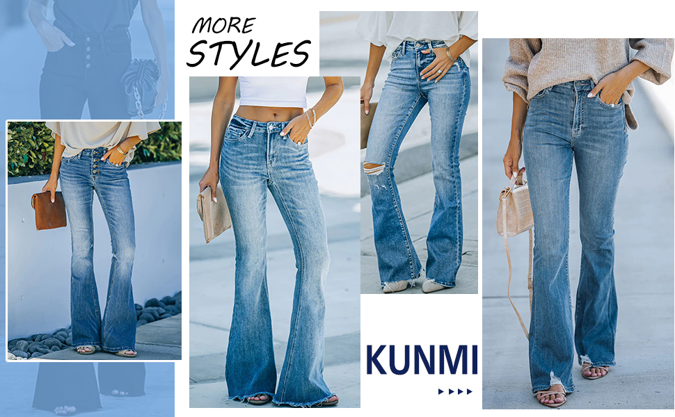 Women''s Flare Bell Bottom Jeans High Waisted Wide Leg Bootcut Jeans Stretchy Denim