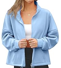 Womens Fleece Jacket Full Zip Crop Hoodie Long Sleeve Pullover Sweatshirts