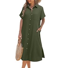 Womens Shirt Dress Casual Short Sleeve Button Down Dress