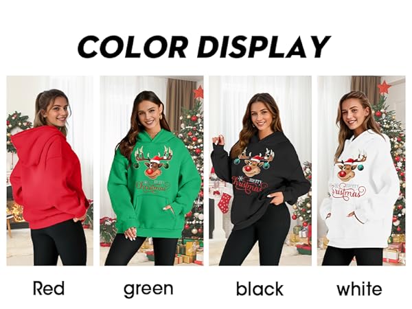 Women''s Christmas Oversized Hoodies Sweatshirts Long Sleeve Funny Cute Reindeer Print Holiday Tops  