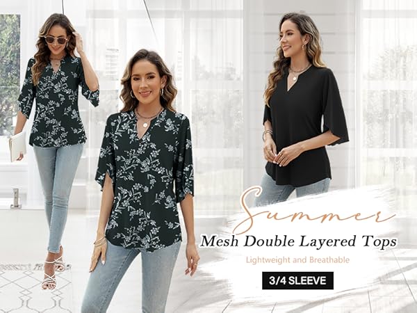 3/4 sleeve blouses tops for women