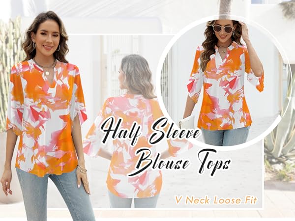 summer half sleeve loose blouses shirts