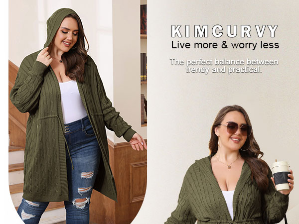 Plus Size Women''s Hooded Sweater Cardigan 