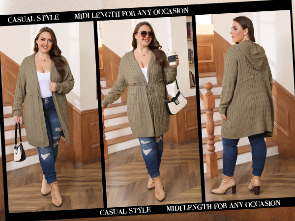 Plus Size Women''s Hooded Sweater Cardigan 