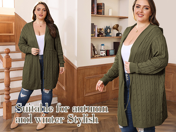 Plus Size Women&#39;s Hooded Sweater Cardigan