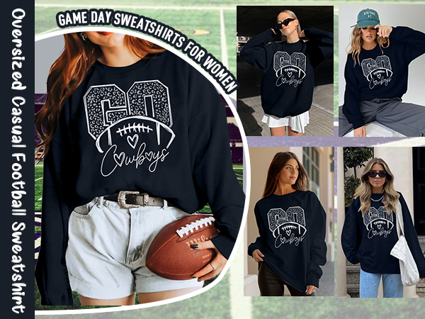 Game Day Sweatshirt Women Shirts Football Season Long Sleeve Shirt Soccer Pullover