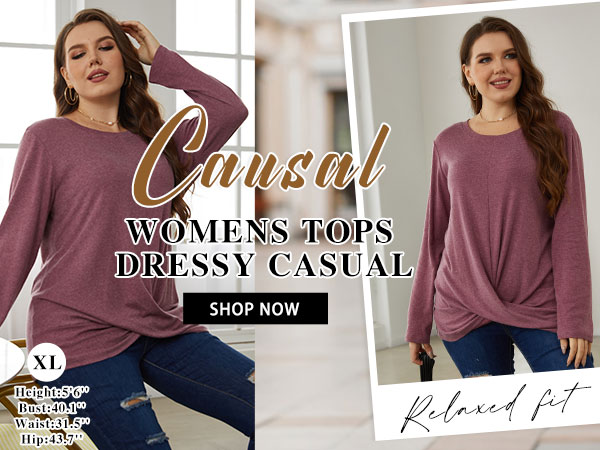 Tops for Women Casual Fall Long Sleeve Twist Front Womens Shirts