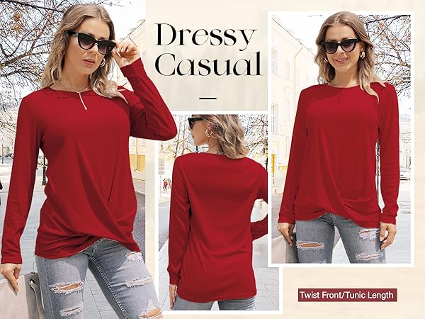 Christmas Shirts for Women Long Sleeve Red Sweaters Crewneck