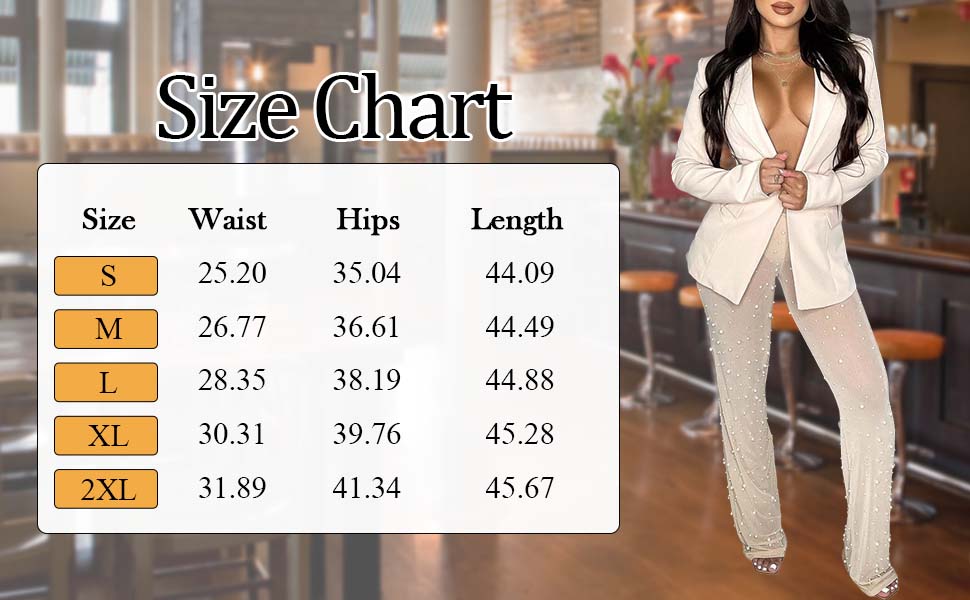 Mesh Pants for Women Sexy Pearl Rhinestone See Through Club Party High Waisted