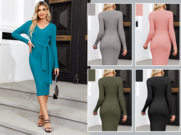 Looks Cute Elegant Autumn Long Sleeve Bodycon Sweater Dresses for Women