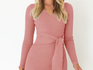 V-Neck Stretchy Sweater Dress