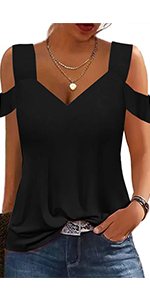 summer tops womens tunic top short sleeve cold shoulder v neck loose fit basic shirts casual bloues