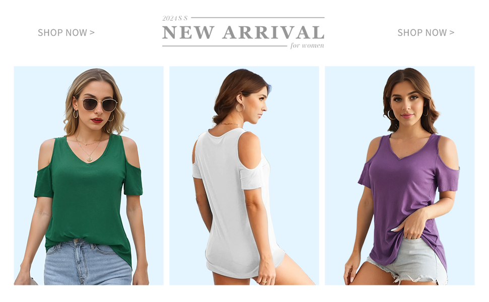 Women''s Basic T-Shirts Loose Cold Shoulder Tops