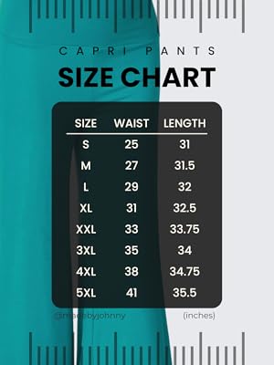 COMFY CAPRI PANTS SIZE CHART